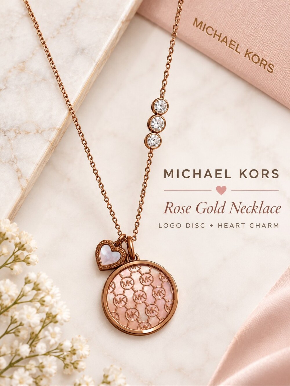 Michael Kors Rose Gold Tone Charm Necklace